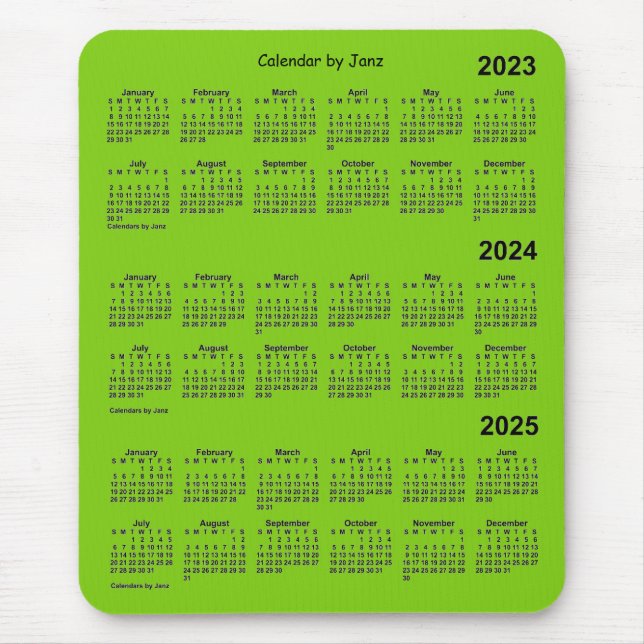 2023-2025 Yellow Green 3 Year Calendar by Janz Mou Mouse Pad (Front)