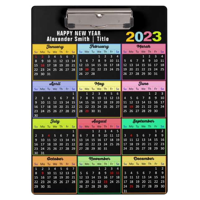 2023-2026 Calendar Modern Minimalist Colourful Clipboard (Front)