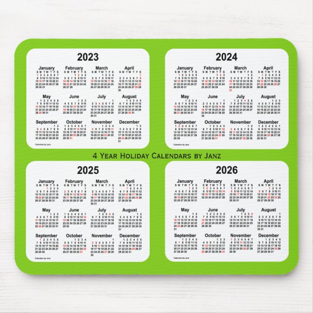 2023-2026 Holiday Calendar by Janz Yellow Green Mouse Pad (Front)