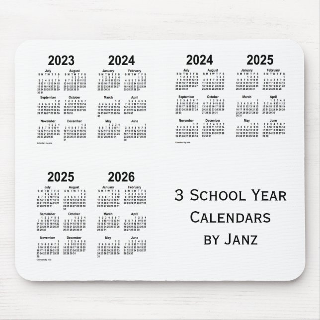 2023-2026 White 3 School Year Calendars by Janz Mouse Pad (Front)