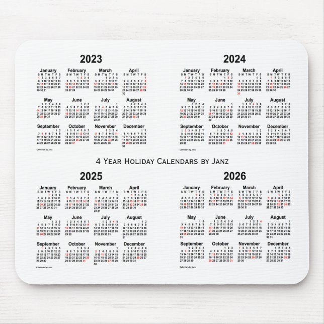 2023-2026 White Holiday Calendar by Janz Mouse Pad (Front)