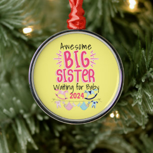 2023 Big Sister Waiting for New Baby Sibling Metal Tree Decoration