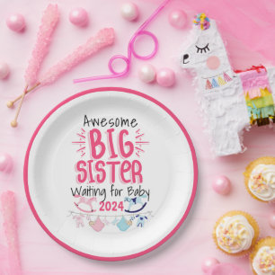 2023 Big Sister Waiting for New Baby Sibling Paper Plate