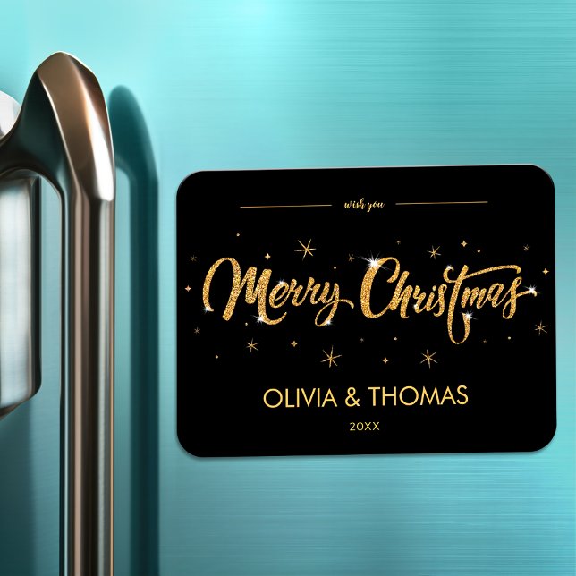 2023 Black Gold Modern Merry Christmas Greeting Ma Magnet (Creator Uploaded)