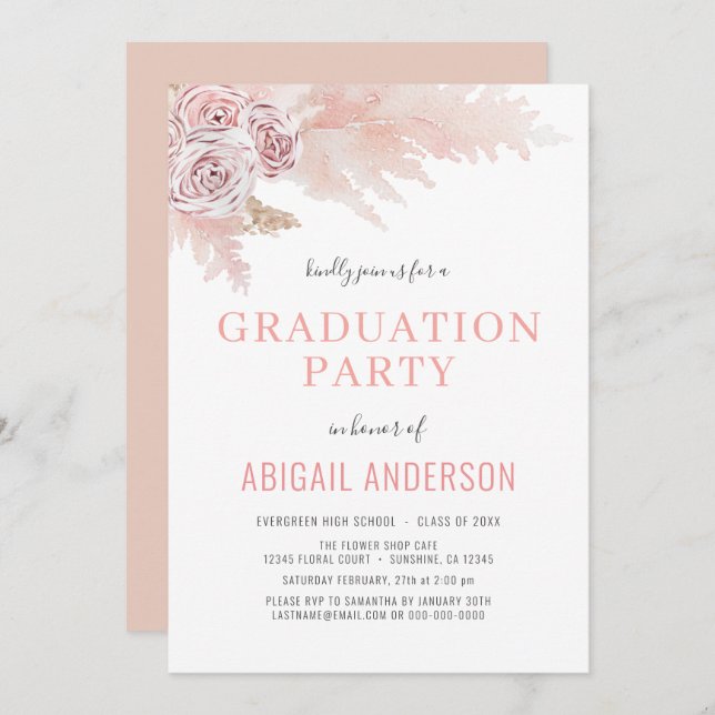 2023 Boho Graduation Floral Palms Girly Invitation (Front/Back)