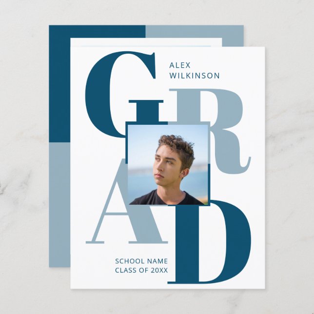 2023 BUDGET Modern Blue Script 2 Photo Invitation (Front/Back)