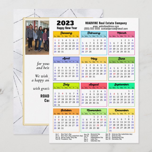 2023 Business Calendar Modern Grey Black Photo Holiday Card (Front/Back)