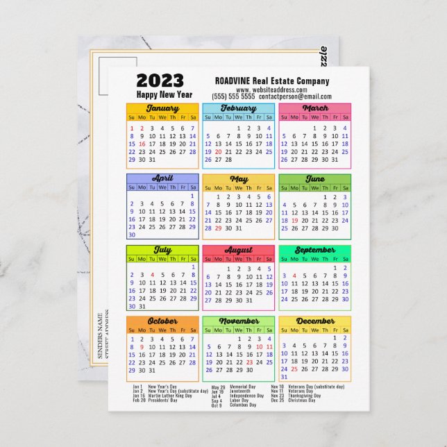 2023 Business Calendar Modern Grey Black Script Postcard (Front/Back)