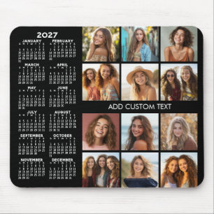 2023 Calendar - 12 photo collage - black Mouse Pad