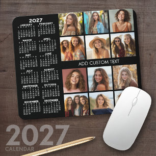 2023 Calendar - 12 photo collage - black Mouse Pad