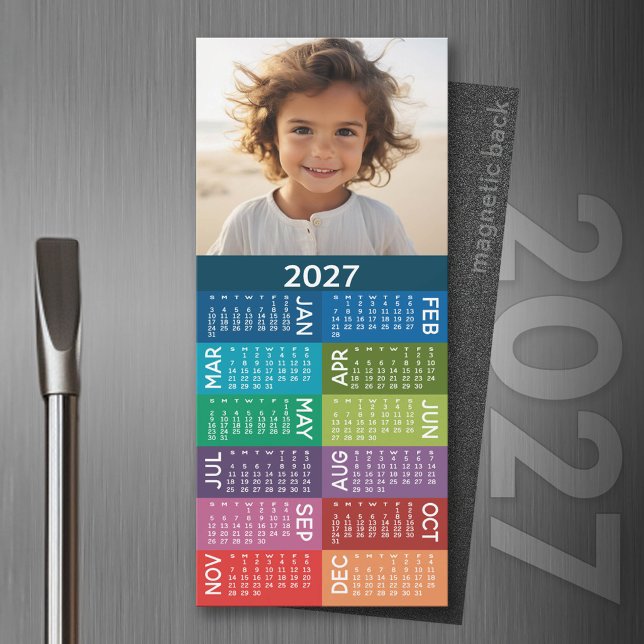2023 Calendar 1 Photo Collage Colourful Background (2027 Magnet Calendar)