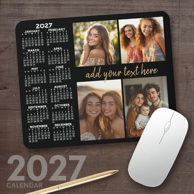 2023 Calendar - 4 photo collage modern script text Mouse Pad (2027 Calendar Mousepad)