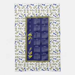 2023 Calendar Blueberries Stemmed Leaves Border Tea Towel