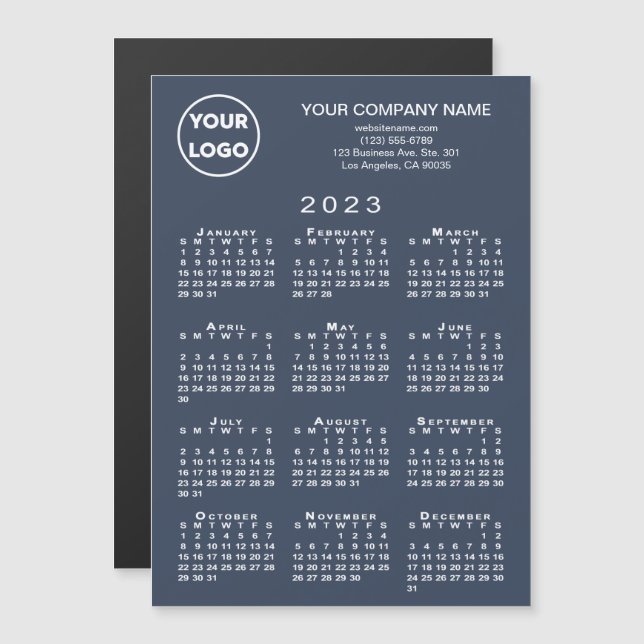 2023 Calendar Business Logo Text Navy Magnet Card (Front/Back)