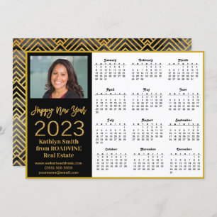 2023 Calendar Business Modern Gold Script Photo Holiday Card