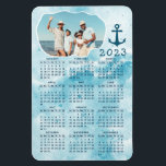 2023 Calendar Coastal Ocean Family Photo Magnet<br><div class="desc">Create your own full year 2023 magnetic photo calendar with a photo with a stylish coastal design in teal aqua blue colours decorated with an anchor illustration. This 4x6 mini magnet calendar is perfect for personal using,  and as a practical gift for your family and friends.</div>
