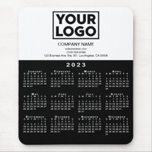 2023 Calendar Company Logo and Text Black White Mouse Pad