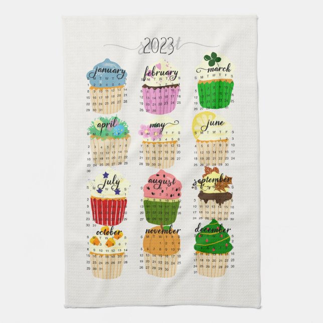 2023 Calendar Cupcake Kitchen Tea Towel (Vertical)