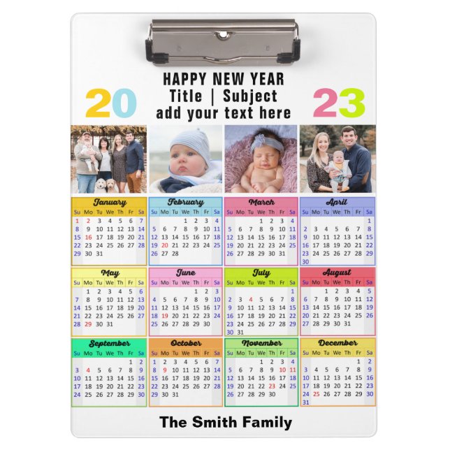 2023 Calendar Custom Family 4 Photo Modern Clipboard (Front)