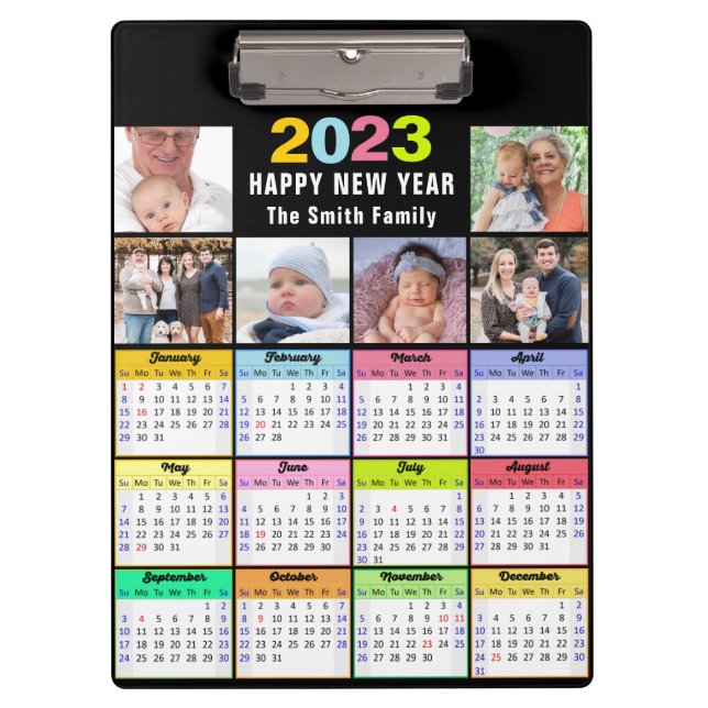 2023 Calendar Custom Family 6 Photo Modern Clipboard (Front)