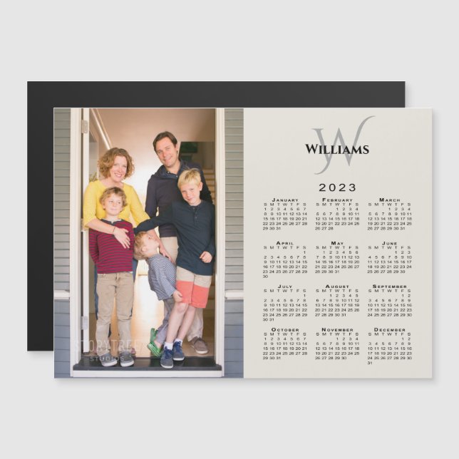 2023 Calendar Custom Photo Monogram Beige Magnet (Front/Back)