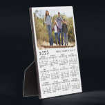 2023 Calendar Family Photo Name White Black Plaque<br><div class="desc">This simple minimalist style 2023 desktop calendar is easy to personalise with your family name and custom photo to create a unique present for your loved ones. The white and black design with a colourful picture looks beautiful and clear and is a practical gift idea. Click "Personalise this template" and...</div>