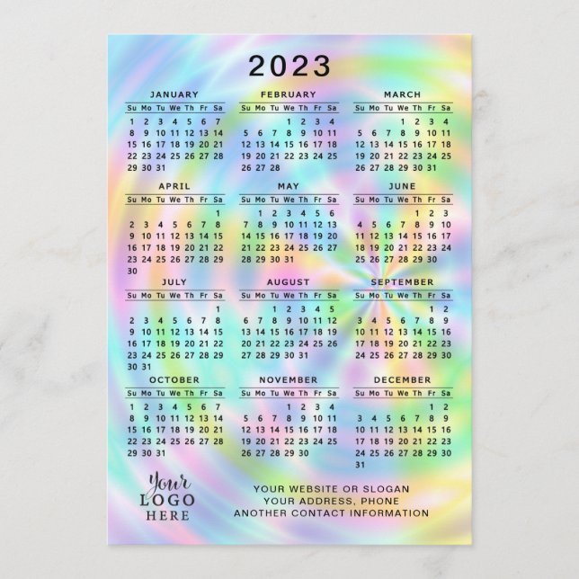 2023 Calendar Full Year Colourful Faux Holographic Programme (Front)