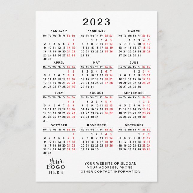 2023 Calendar Full Year White Black Red Minimal Programme (Front)