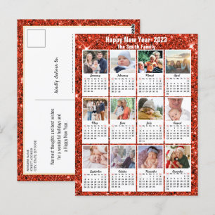 2023 Calendar Modern Family 12 Photo Red Glitter Postcard