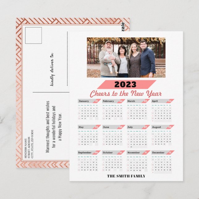 2023 Calendar Modern Family Photo New Year Postcard (Front/Back)
