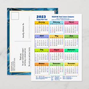 2023 Calendar Modern Geometric Blue Business Postcard