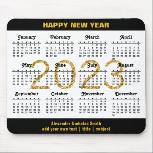 2023 Calendar Modern Gold Black Script Minimalist Mouse Pad