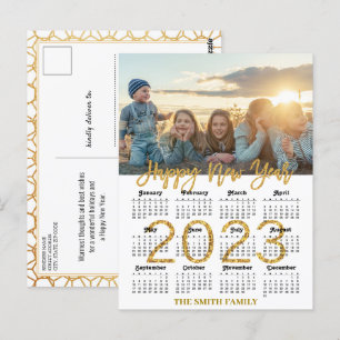 2023 Calendar Modern Gold Glitter Script Photo Postcard