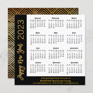 2023 Calendar Modern Gold Script on Black Business Holiday Card