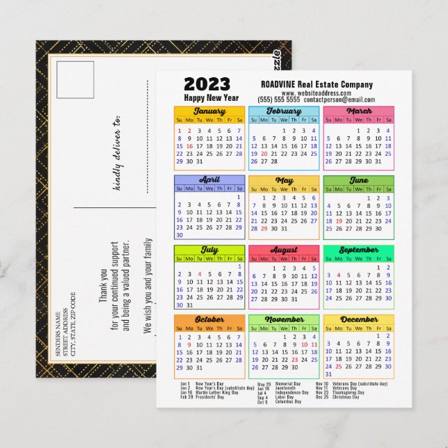 2023 Calendar Modern Script Minimalist Business Postcard (Front/Back)