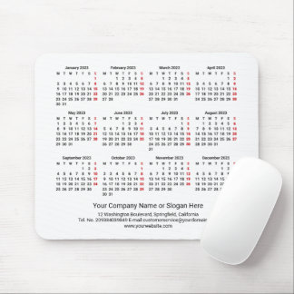 2023 Calendar MONDAY START White Minimalist Mouse Pad