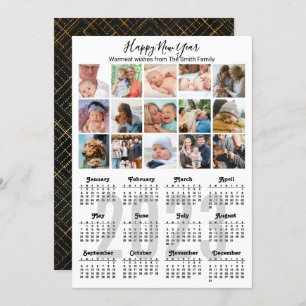 2023 Calendar Multi Photo Cute Script Modern Black Holiday Card