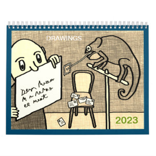 2023 calendar of childish style sepia drawings