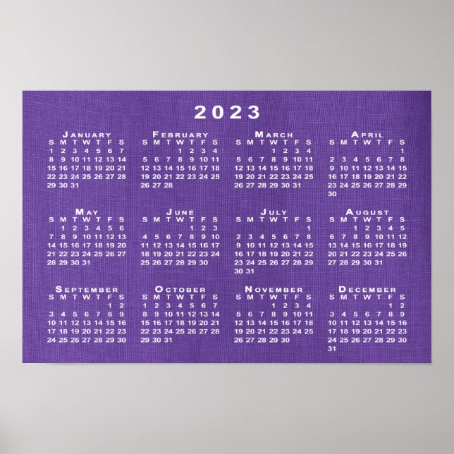 2023 Calendar on Purple Linen Texture Photo Poster (Front)