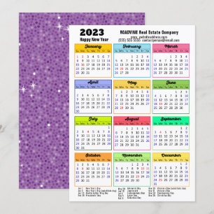 2023 Calendar Purple Glitter Modern Corporate Holiday Card