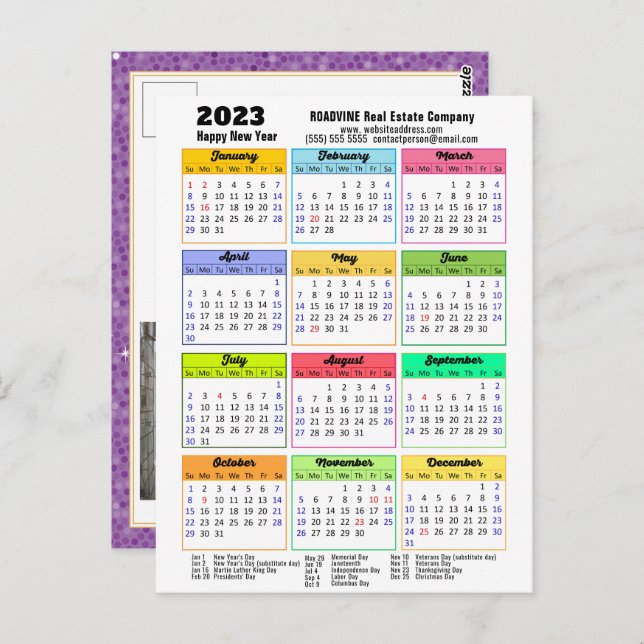 2023 Calendar Purple Modern Corporate Photo Postcard (Front/Back)