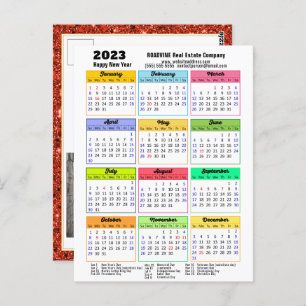 2023 Calendar Red Glitter Modern Business Photo Postcard