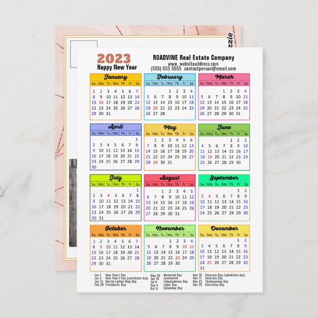 2023 Calendar Rose Gold Modern Corporate Photo Postcard (Front/Back)