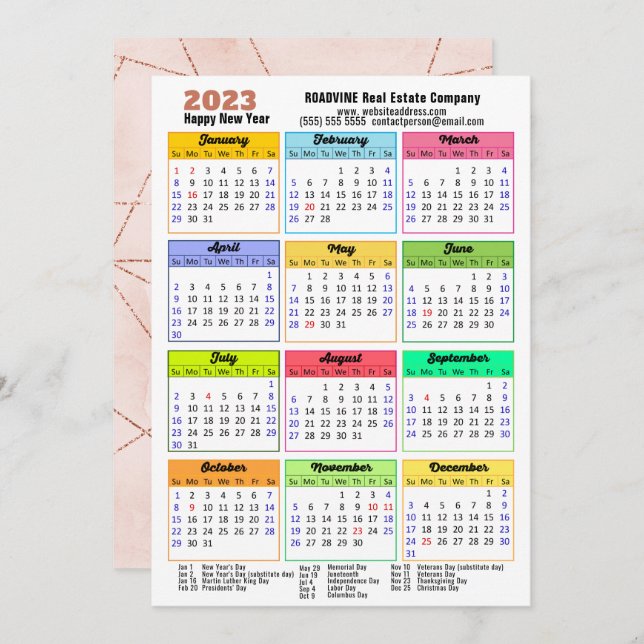 2023 Calendar Rose Gold Stripes Modern Corporate Holiday Card (Front/Back)