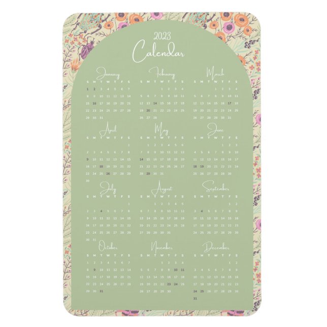 2023 Calendar Watercolor Nature Floral  Magnet (Vertical)