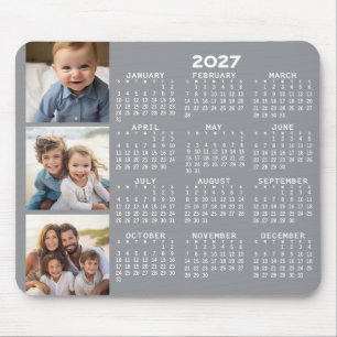 2023 Calendar with 3 Photo Collage - taupe Mouse Pad