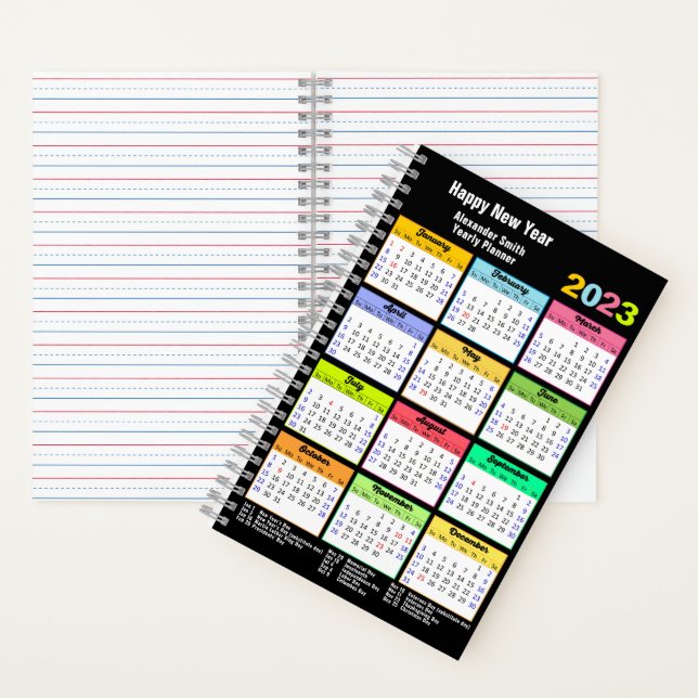 2023 Calendar with Holidays Yearly Modern Custom Notebook (Inside)