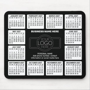 2023 Calendar with logo, Contact Information Black Mouse Pad