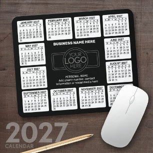 2023 Calendar with logo, Contact Information Black Mouse Pad