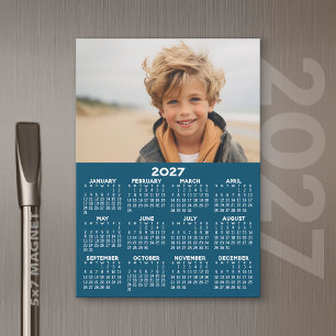 2023 Calendar with Photo Blue White Magnetic Card